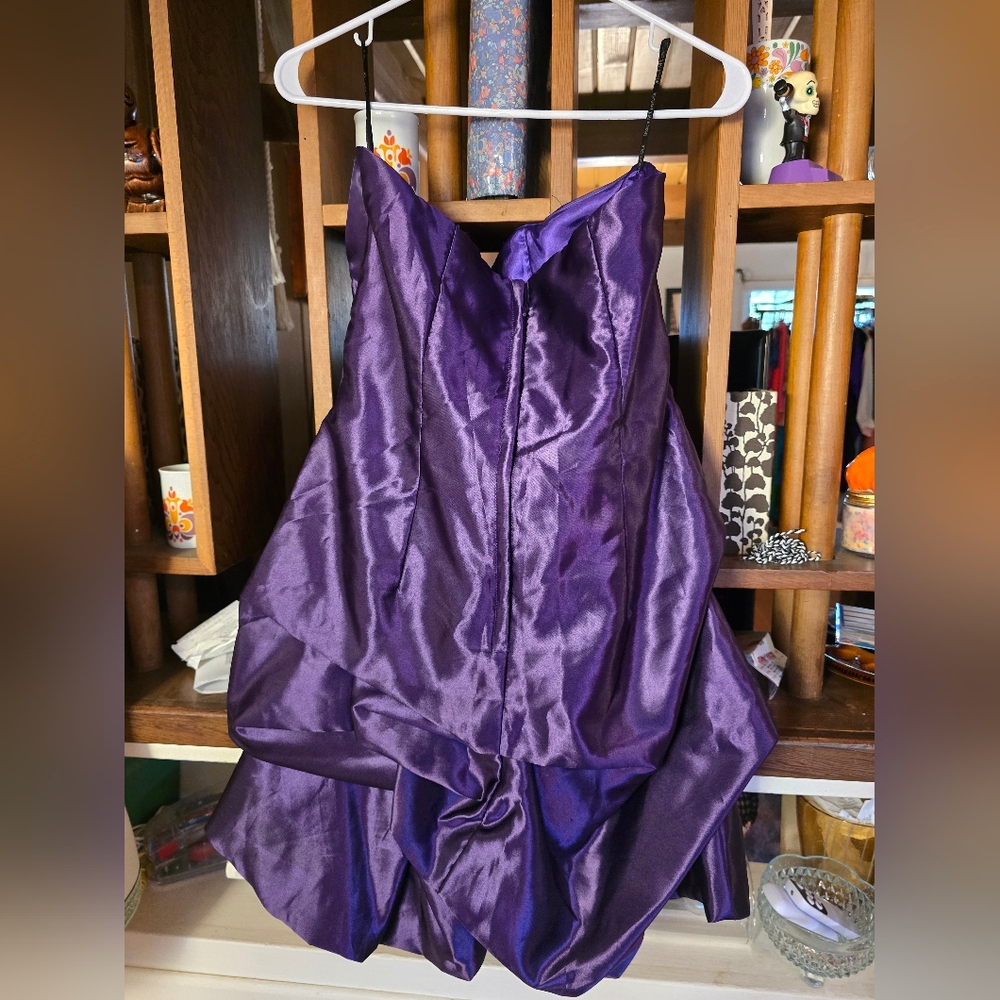 Jessica McClintock For Gunne Sax Deep Purple Satin Strapless Dress Size 11 - Picture 2 of 5